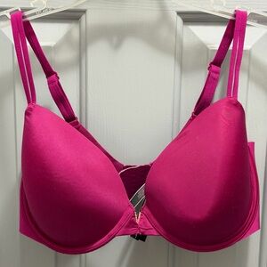 Victoria’s Secret Magenta Purple Satin V Charm Lined Demi Underwire Bra SZ 34DDD